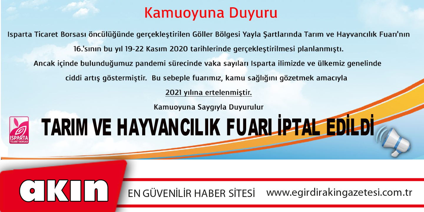 TARIM VE HAYVANCILIK FUARI İPTAL EDİLDİ