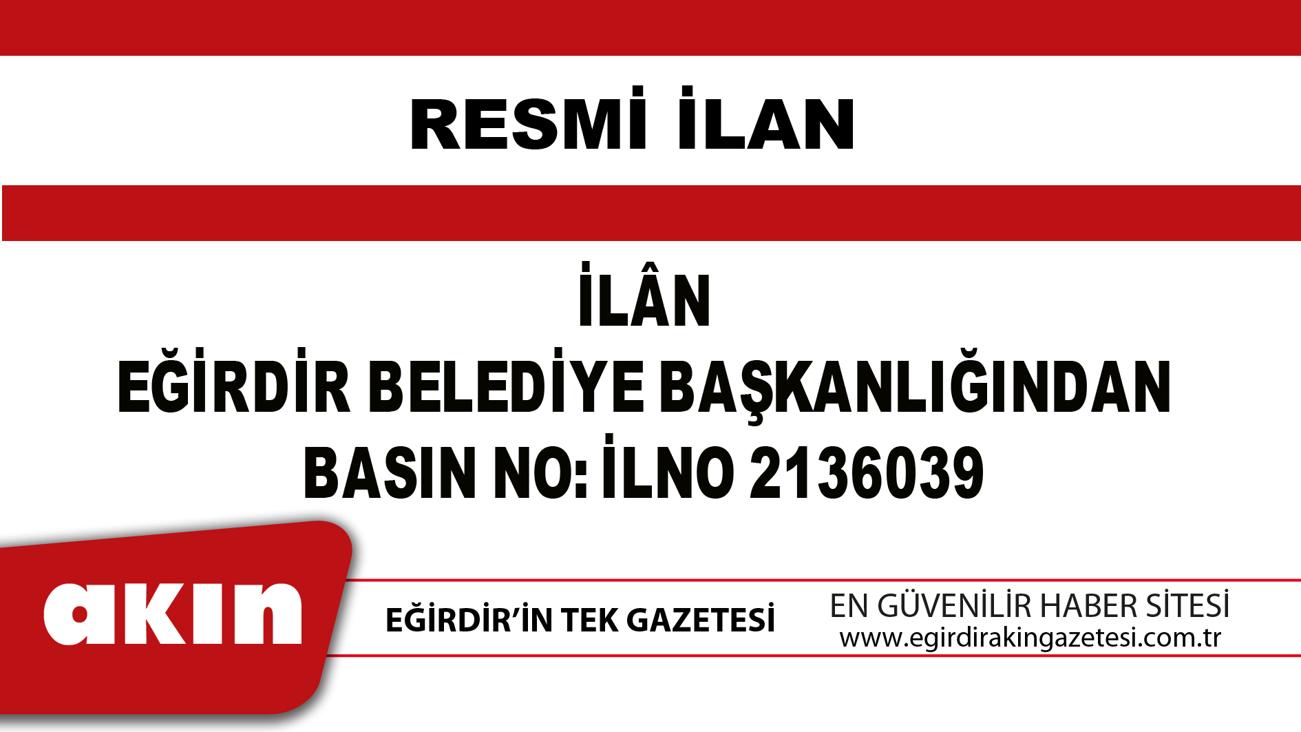 İLÂN EĞİRDİR BELEDİYE BAŞKANLIĞINDAN