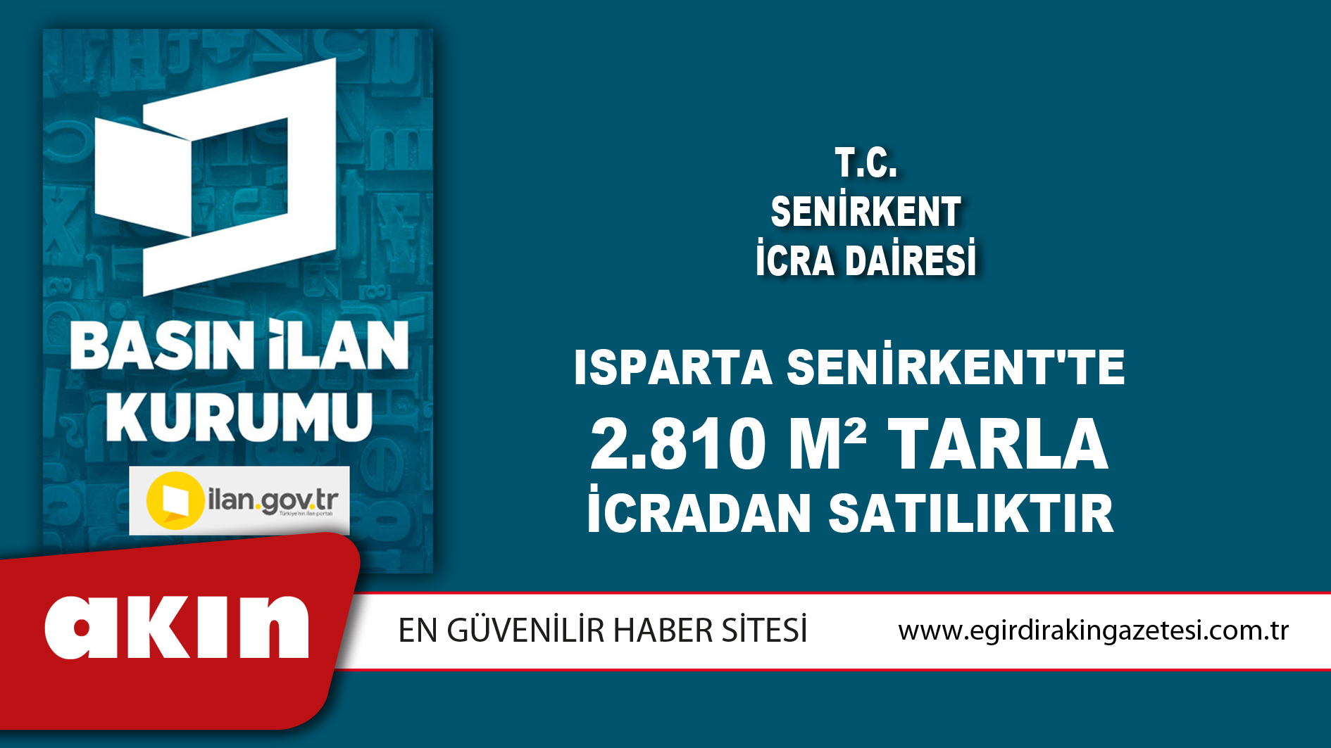 Isparta Senirkent'te 2.810 M² Tarla İcradan Satılıktır