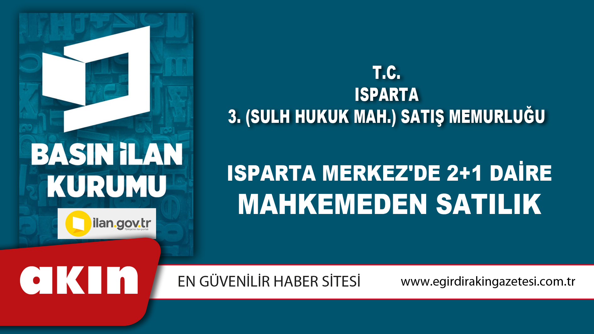 Isparta Merkez'de 2+1 Daire Mahkemeden Satılık